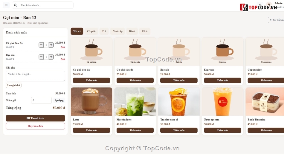 Website quản lý,Website php,quản lý cà phê